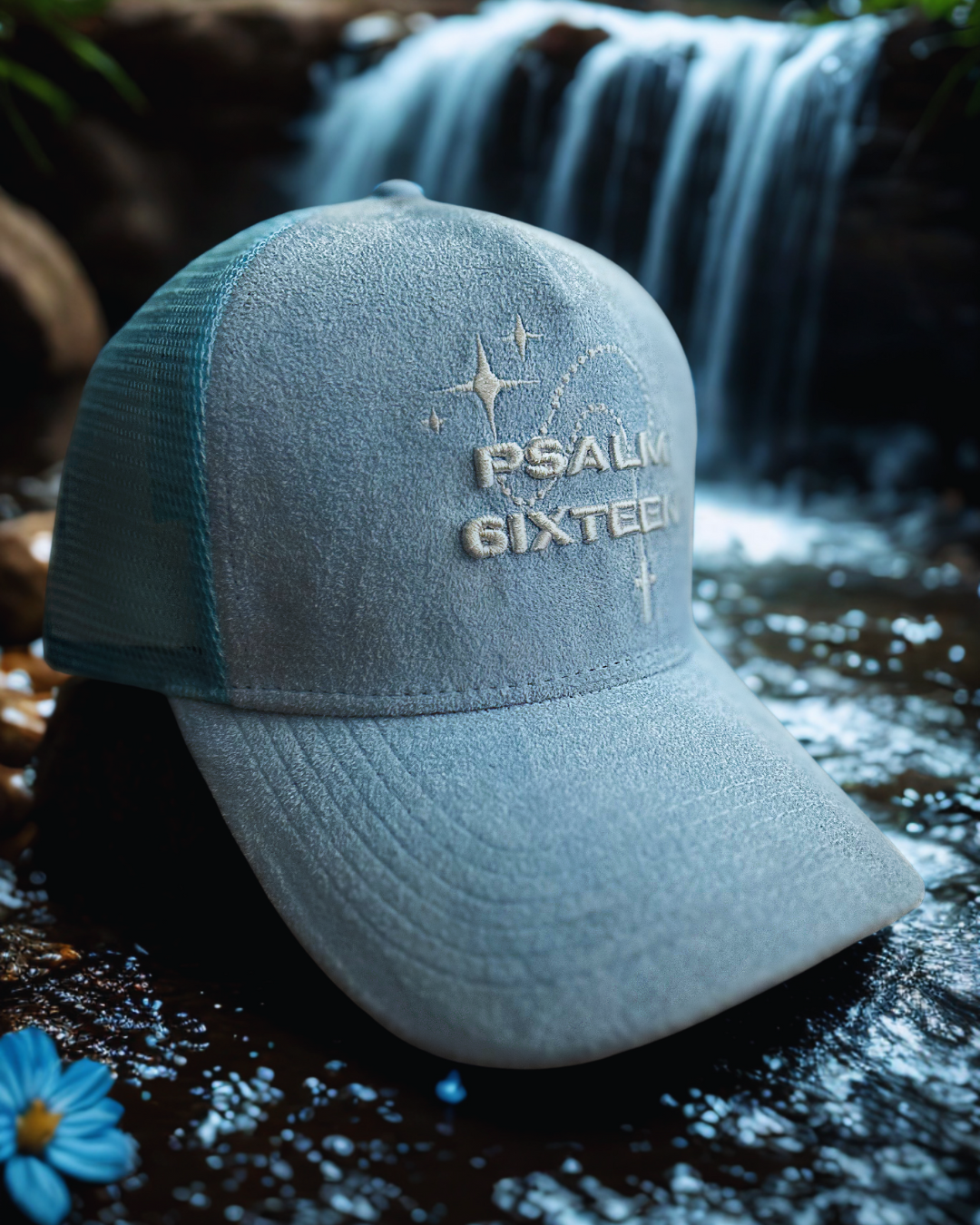 Baby Blue Suede Logo Trucker Hat