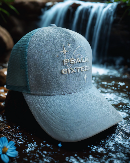 Baby Blue Suede Logo Trucker Hat