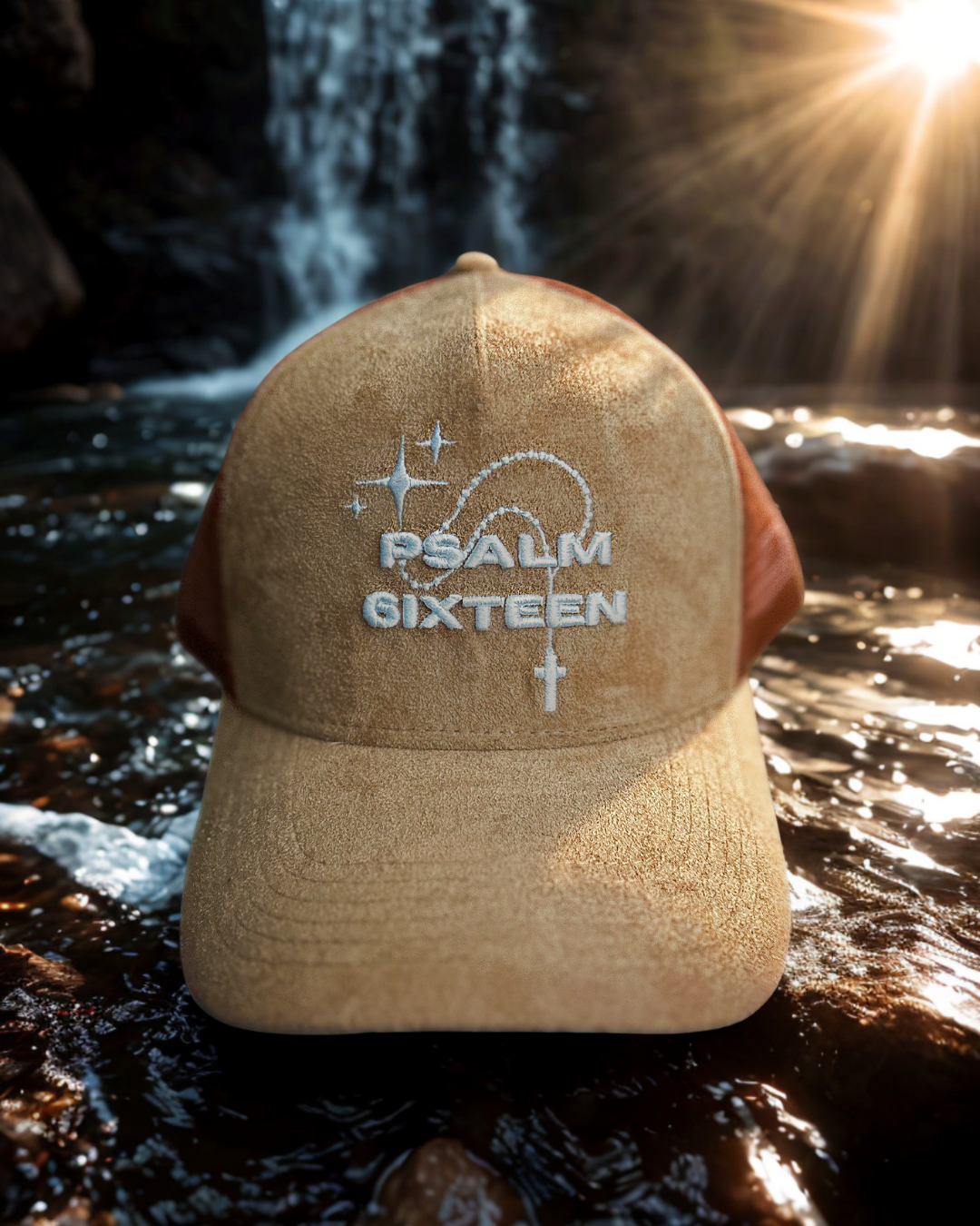 Caramel Brown Suede Logo Trucker Hat