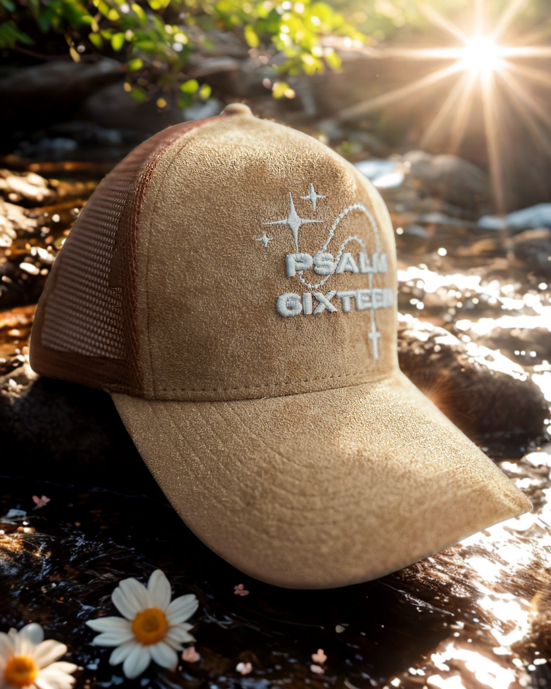 Caramel Brown Suede Logo Trucker Hat